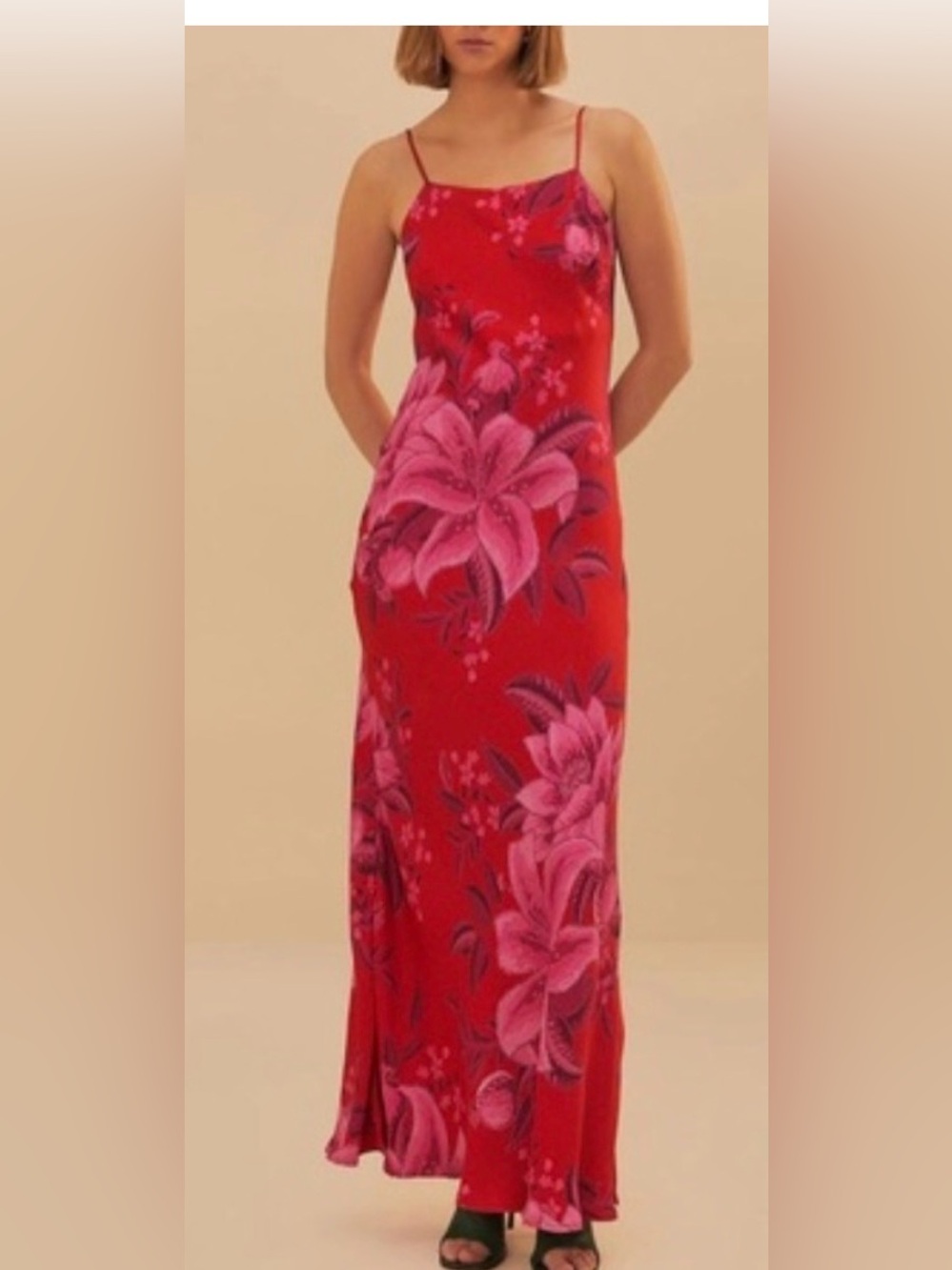FARM Rio Red Maxi Dress with Pink Floral Print